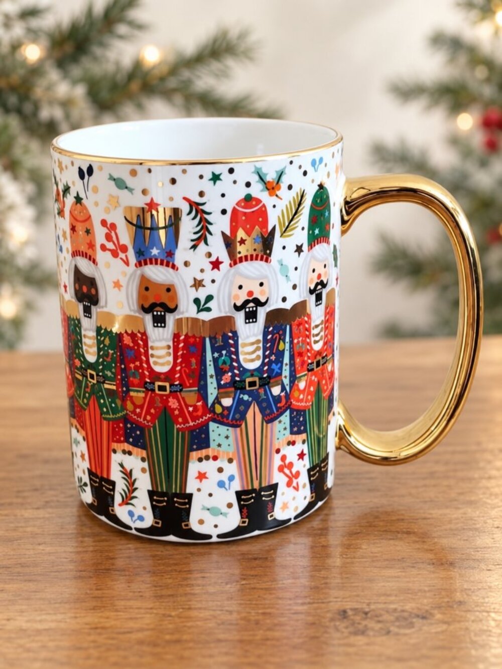 Rifle Paper Co Nutcrackers Christmas Coffee Mug Gold Porcelain NEW